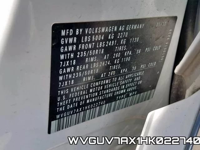 WVGUV7AX1HK022740 фото 2