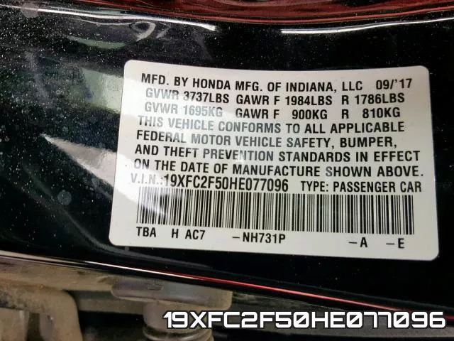 19XFC2F50HE077096 фото 2