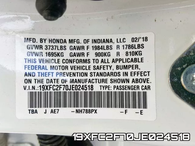 19XFC2F70JE024518 фото 2