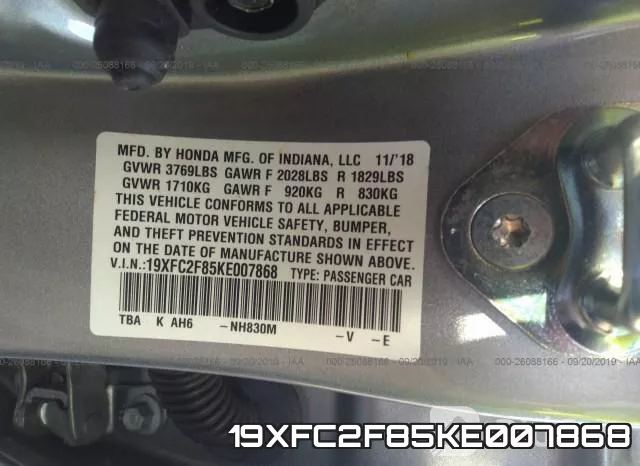 19XFC2F85KE007868 фото 10