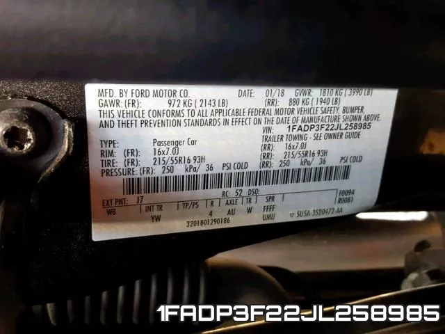 1FADP3F22JL258985 фото 2