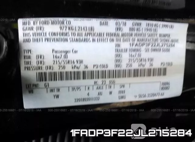1FADP3F22JL275284 фото 10