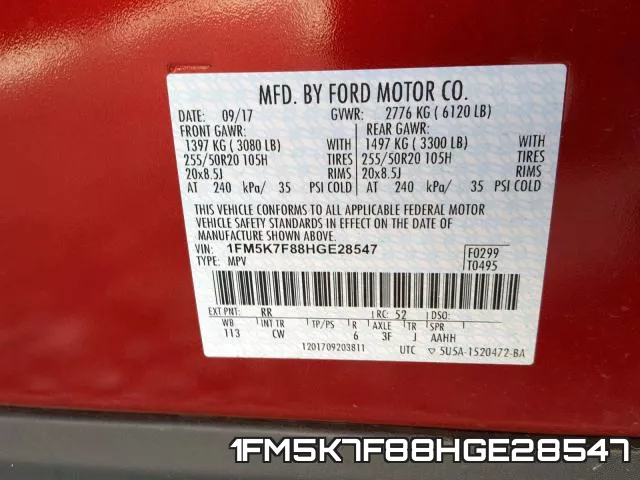 1FM5K7F88HGE28547 фото 2