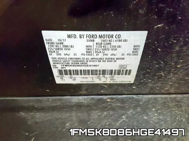 1FM5K8D86HGE41497 фото 2