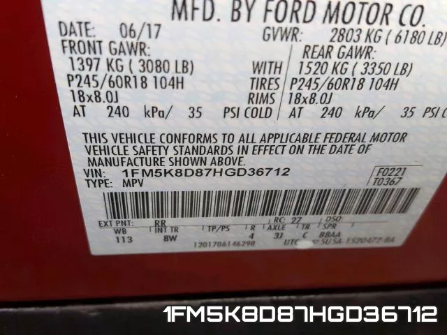1FM5K8D87HGD36712 фото 2