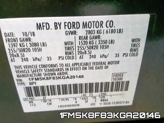 1FM5K8F83KGA20146 фото 2