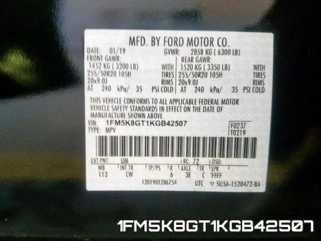 1FM5K8GT1KGB42507 фото 2