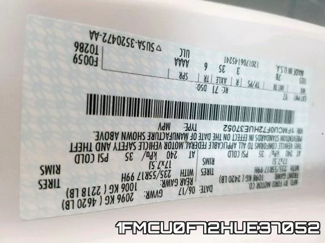 1FMCU0F72HUE37052 фото 2