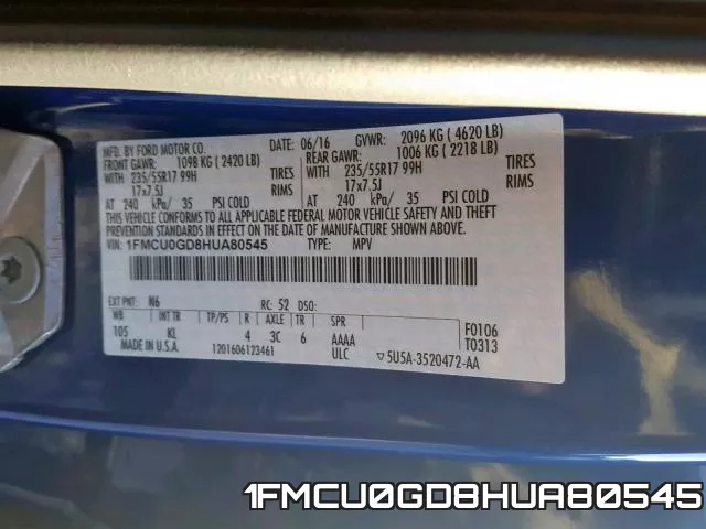 1FMCU0GD8HUA80545 фото 2