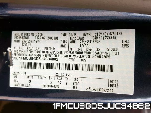 1FMCU9GD5JUC34882 фото 2