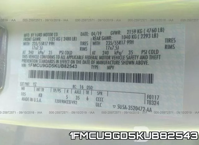 1FMCU9GD5KUB82543 фото 10