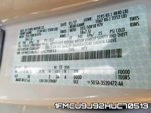 1FMCU9J92HUC70513 фото 2