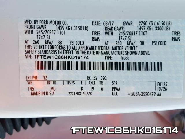 1FTEW1C86HKD16174 фото 2