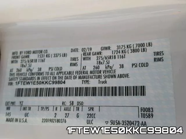 1FTEW1E50KKC99804 фото 2