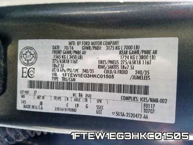 1FTEW1EG3HKC01505 фото 2