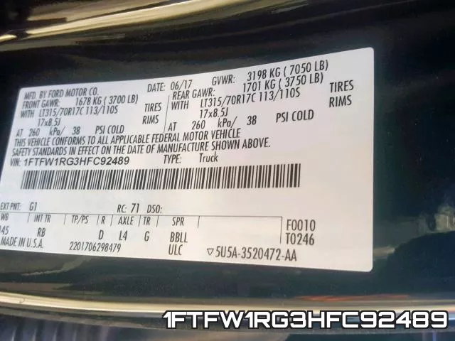 1FTFW1RG3HFC92489 фото 2