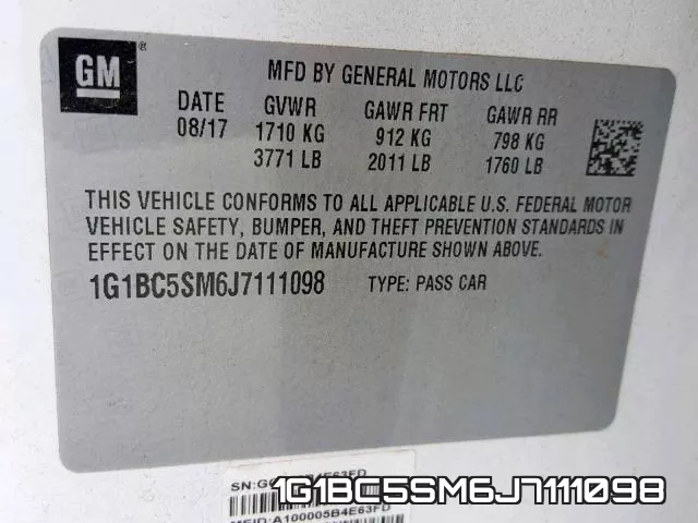 1G1BC5SM6J7111098 фото 2