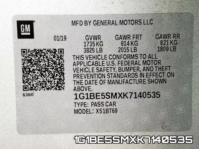 1G1BE5SMXK7140535 фото 2
