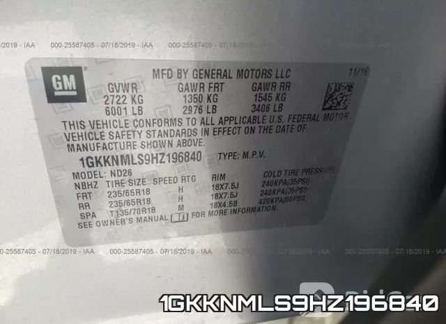 1GKKNMLS9HZ196840 фото 10