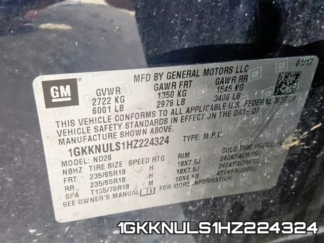 1GKKNULS1HZ224324 фото 2