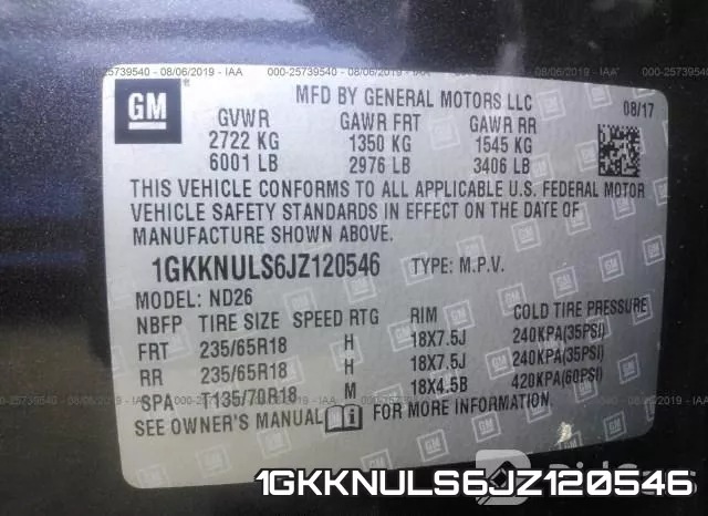 1GKKNULS6JZ120546 фото 10