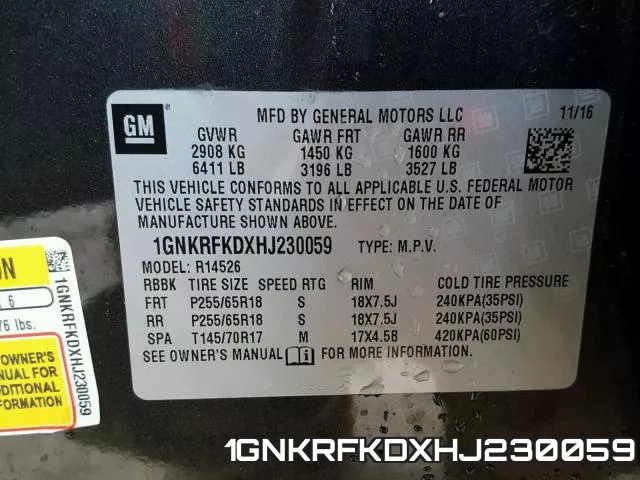 1GNKRFKDXHJ230059 фото 2