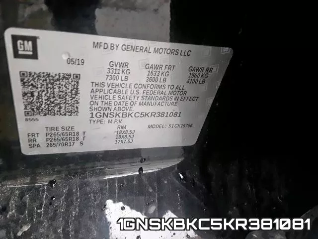 1GNSKBKC5KR381081 фото 2