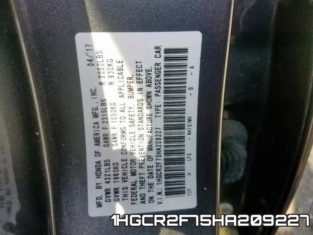 1HGCR2F75HA209227 фото 2