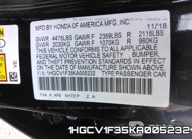 1HGCV1F35KA005232 фото 10