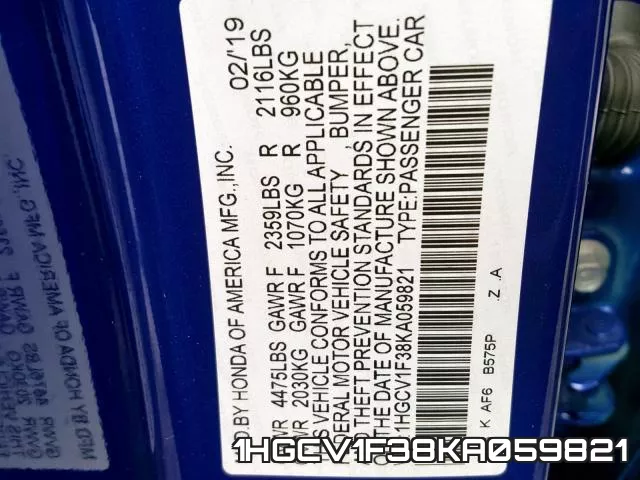 1HGCV1F38KA059821 фото 2