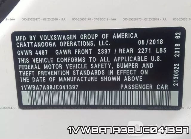 1VWBA7A38JC041397 фото 10