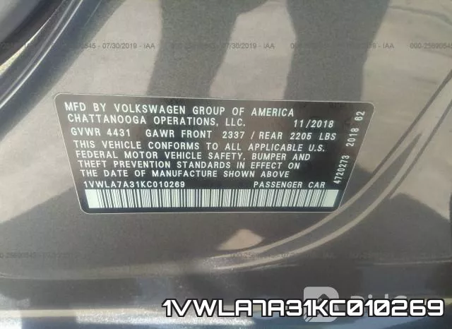 1VWLA7A31KC010269 фото 9