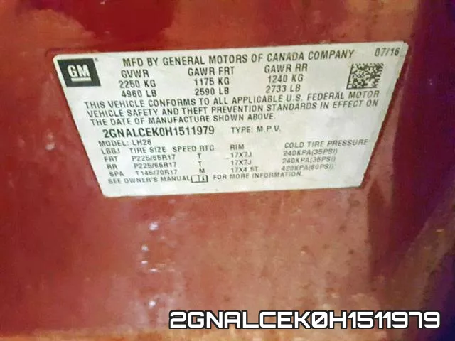 2GNALCEK0H1511979 фото 2