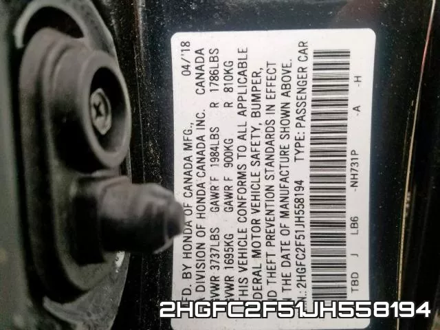 2HGFC2F51JH558194 фото 2