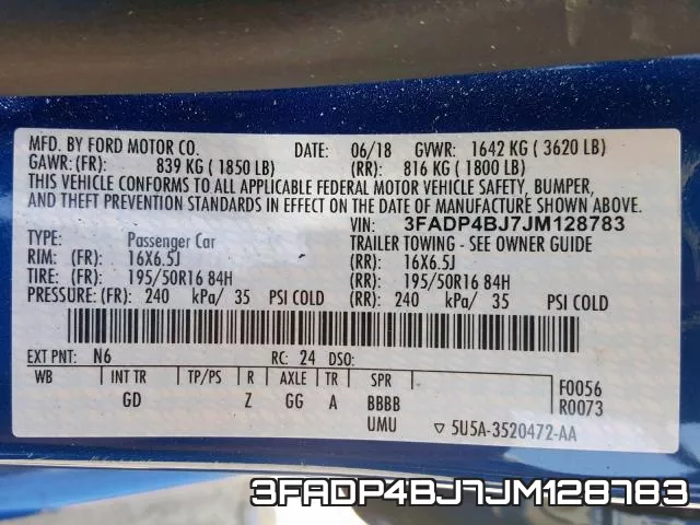 3FADP4BJ7JM128783 фото 2