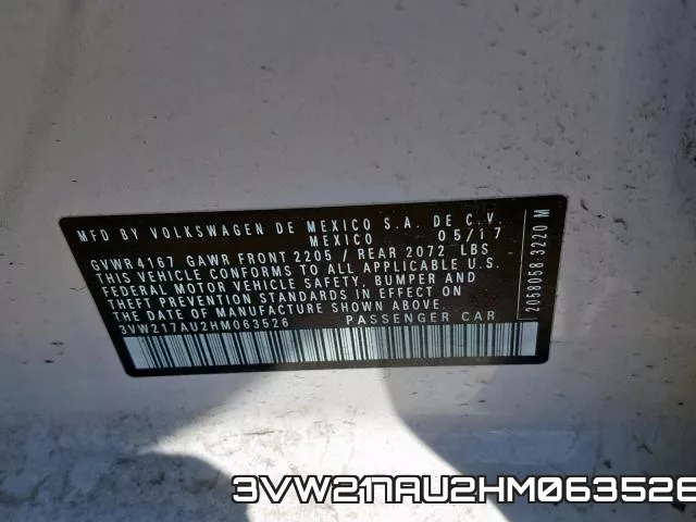 3VW217AU2HM063526 фото 2