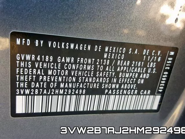 3VW2B7AJ2HM292498 фото 2