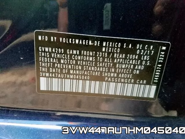 3VW447AU7HM045040 фото 2