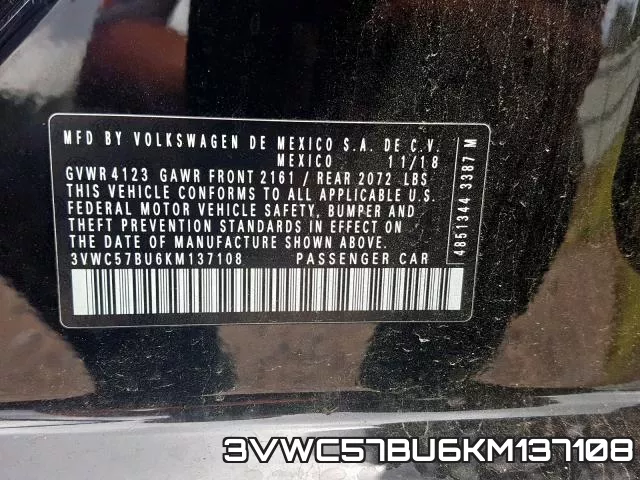 3VWC57BU6KM137108 фото 2