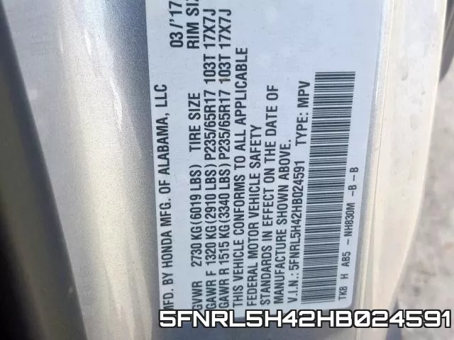 5FNRL5H42HB024591 фото 2