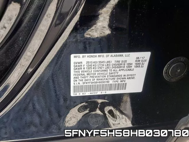 5FNYF5H58HB030780 фото 2
