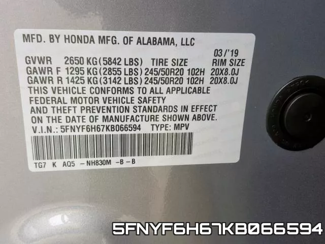 5FNYF6H67KB066594 фото 2