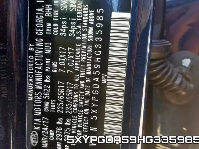 5XYPGDA59HG335985 фото 2