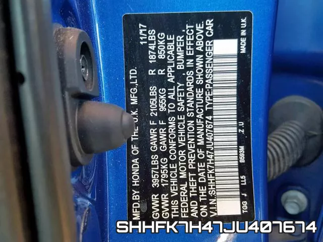 SHHFK7H47JU407674 фото 2