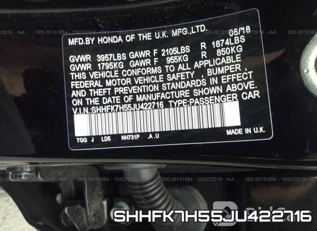 SHHFK7H55JU422716 фото 10