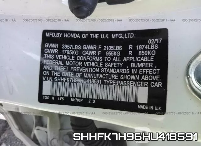 SHHFK7H96HU418591 фото 10