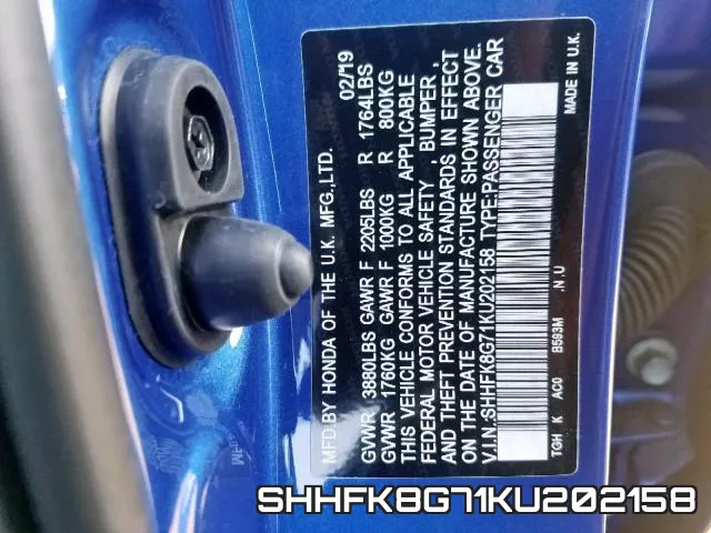 SHHFK8G71KU202158 фото 2