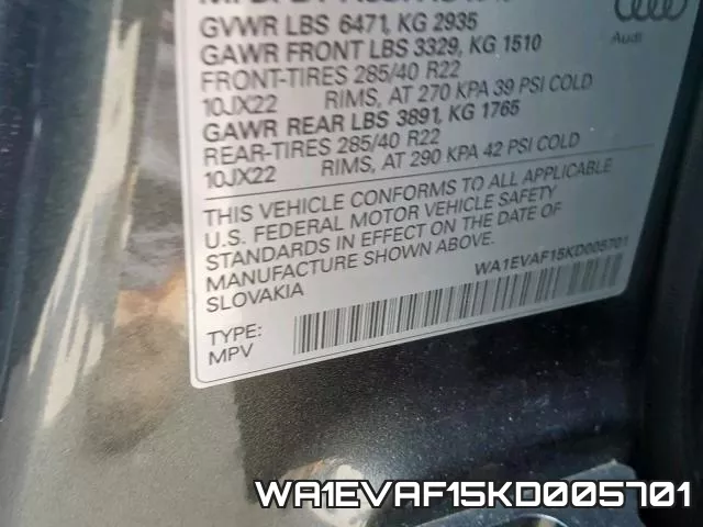 WA1EVAF15KD005701 фото 2