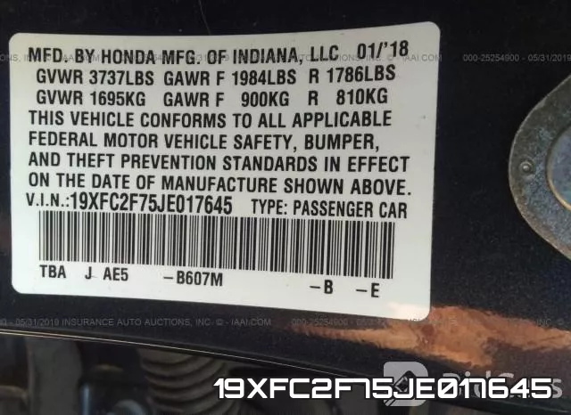 19XFC2F75JE017645 фото 10