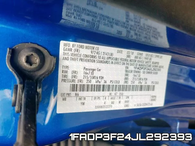 1FADP3F24JL292393 фото 2